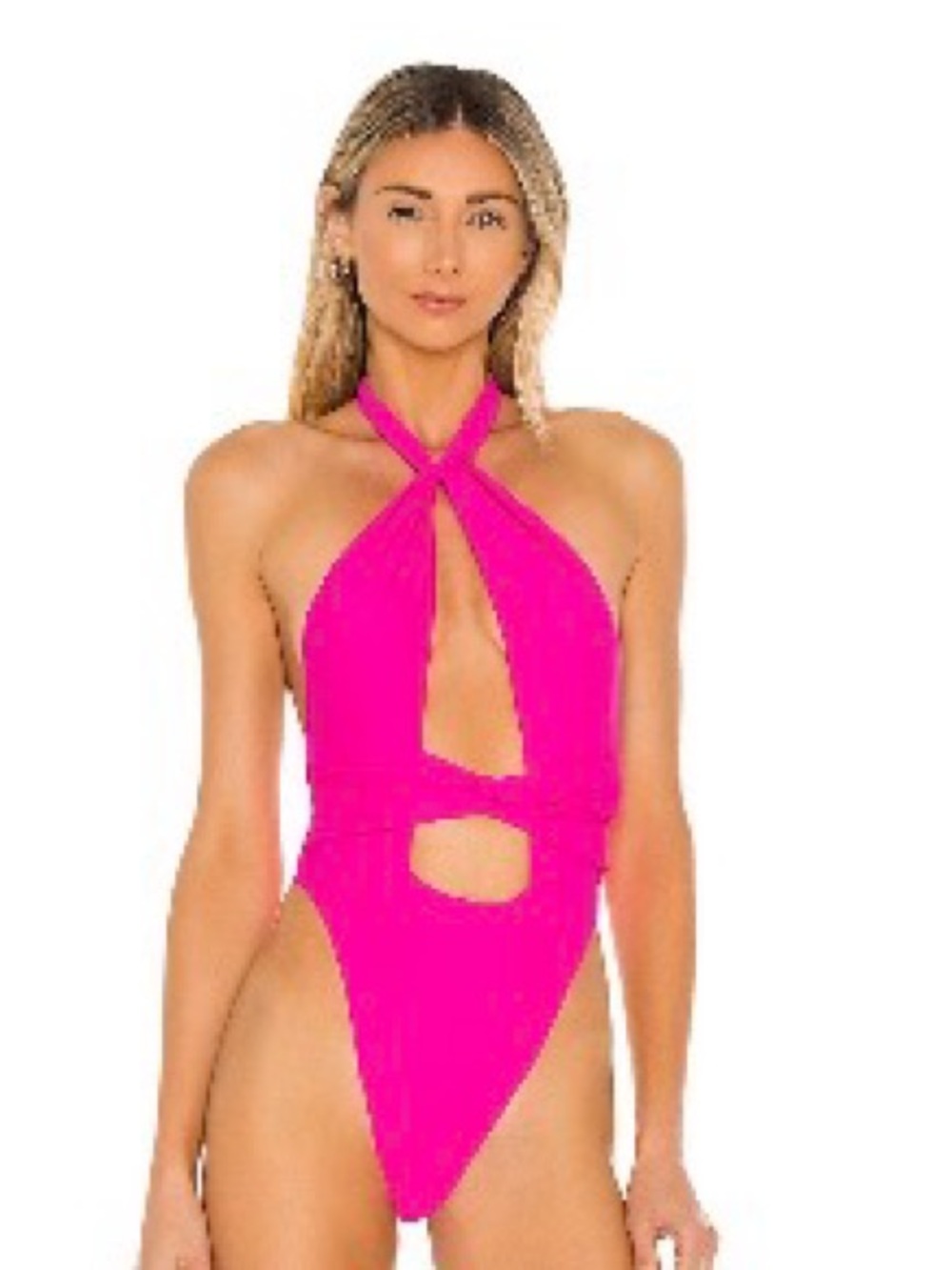 Fuchsia Halter Cutout One-Piece Swimsuit